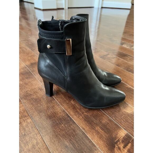 Aquatalia Black Leather Side Zip Royal Waterproof High heel Bootie Italy US 8.5 - Picture 5 of 12